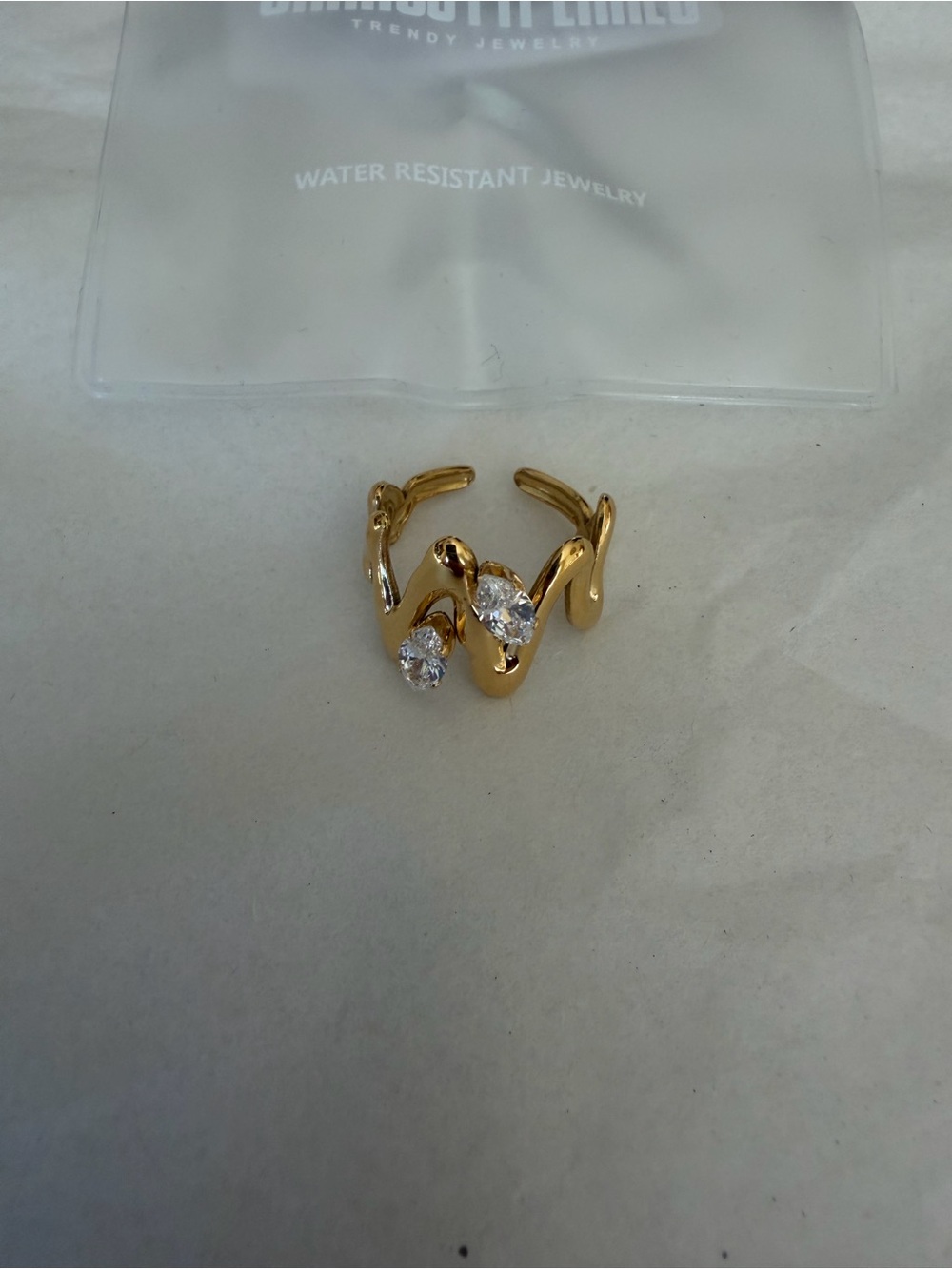 Chansutt Pearls Gold Colored Wavy Adjustable Ring New in Package